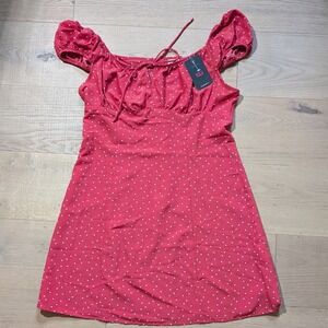 Levi's Polka Dot Mini SunDress Puff Sleeve Tie Front‎ Red country western Size L